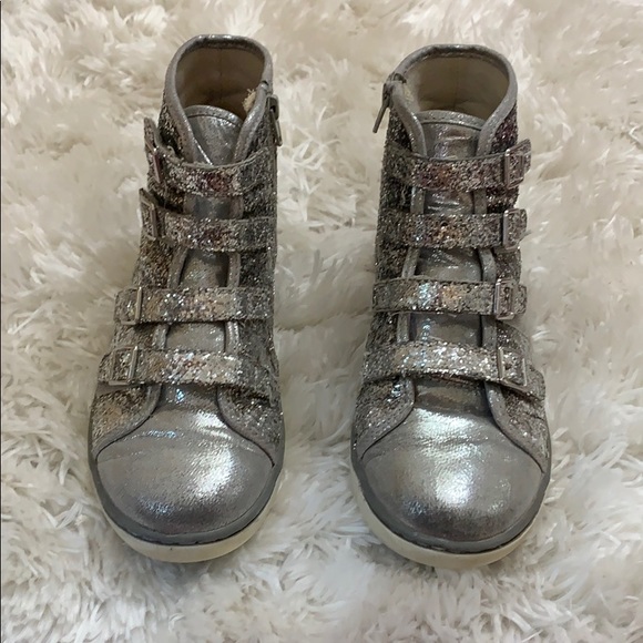 silver sequin high top sneakers